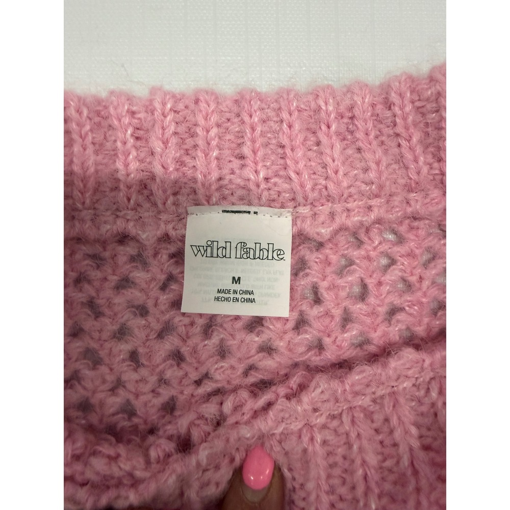 Wild Fable Pink Open Knit Sweater Womens Crew Neck Long Sleeve Pullover size M - Picture 3 of 8